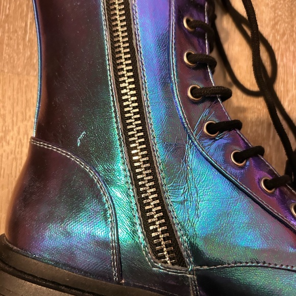 Doll’s Kill Current Mood Metallic Blue Platform Combat Boots Size 8 - Picture 6 of 12